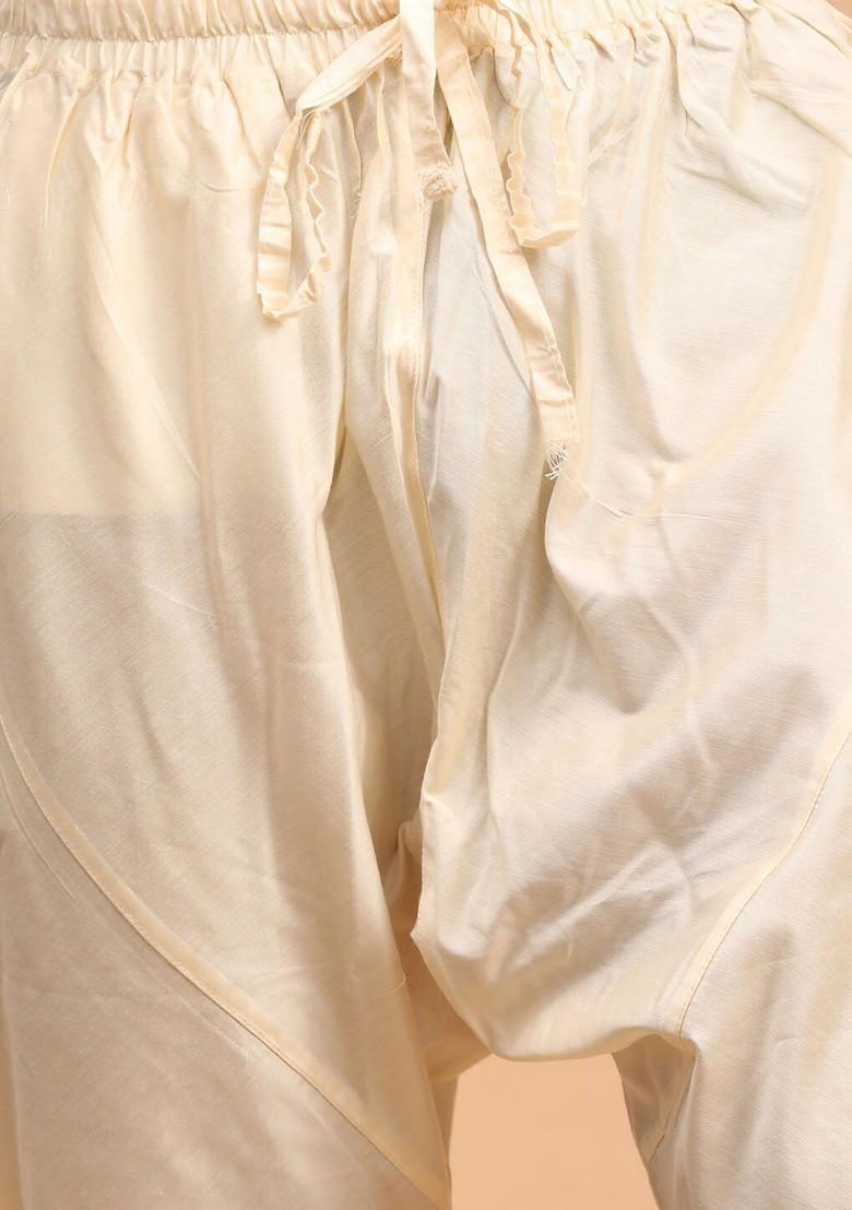 Cream Mirror Work Poly Blend Kurta Set For Men