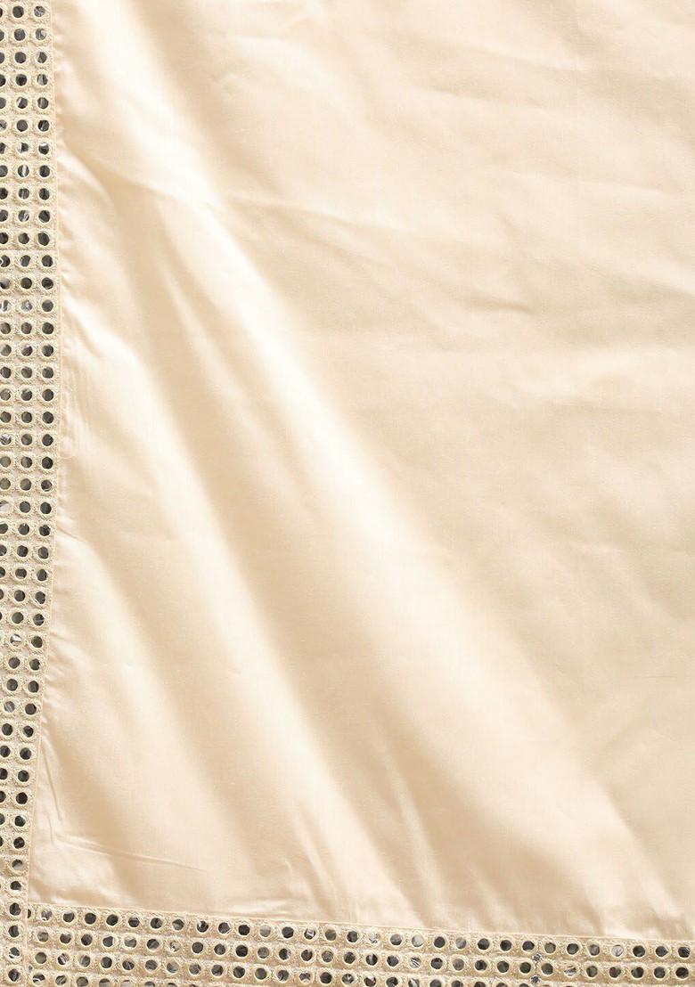 Cream Mirror Work Poly Blend Kurta Set For Men