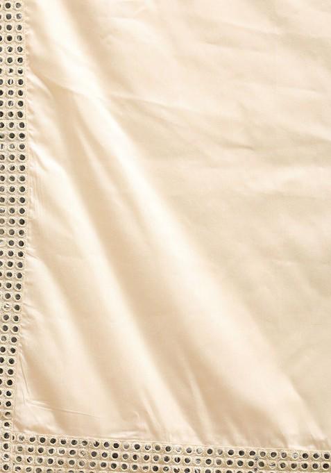 Cream Mirror Work Poly Blend Kurta Set For Men