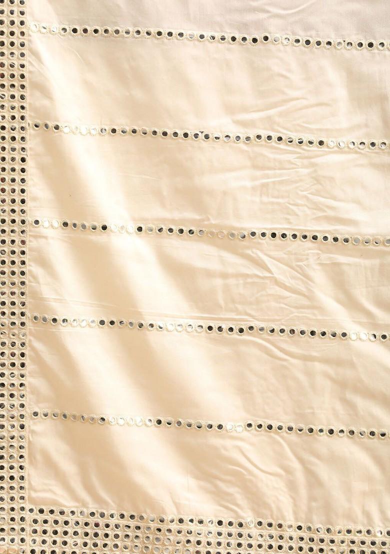 Cream Mirror Work Poly Blend Kurta Set For Men