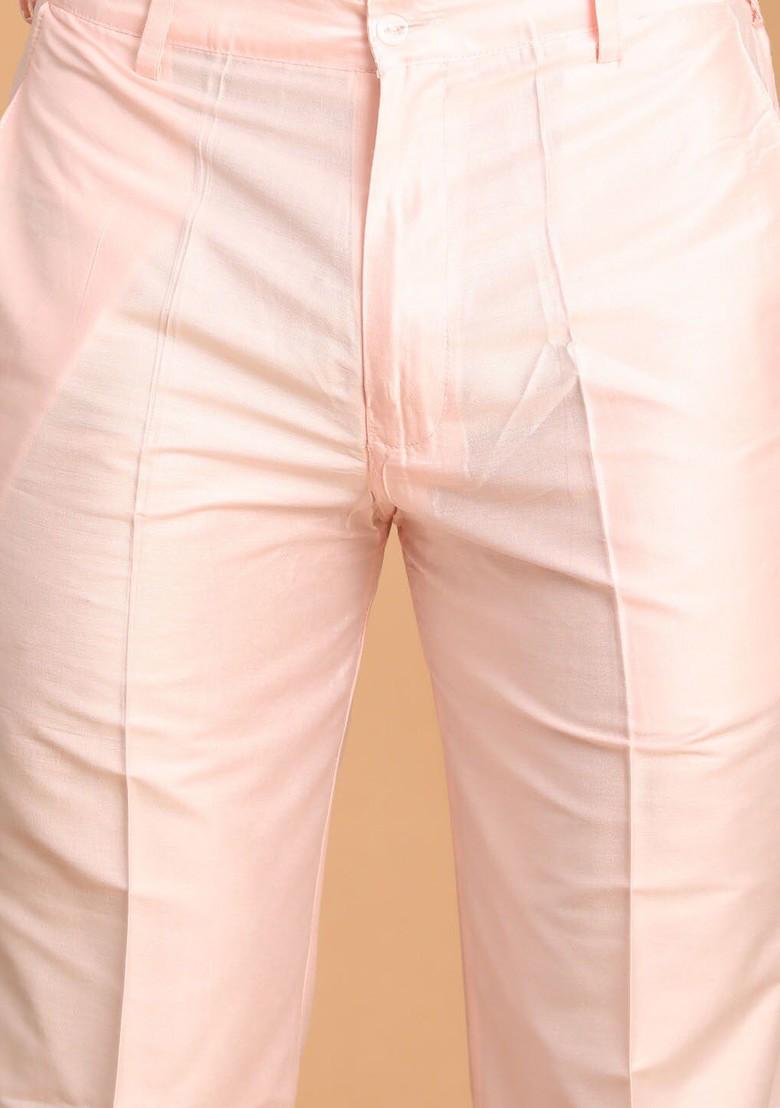 Pink Embroidered Poly Blend Kurta Set For Men