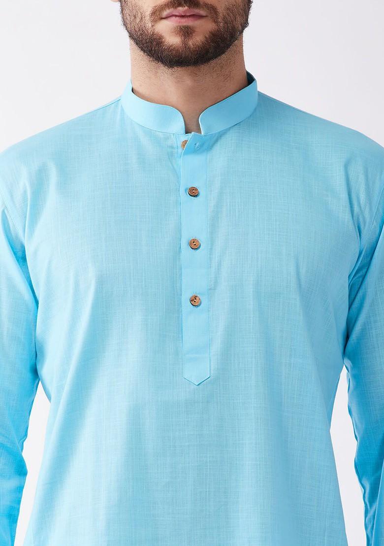 Blue Solid Poly Blend Kurta Set For Men