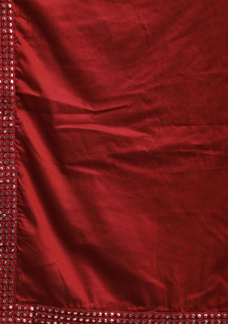 Maroon Embroidered Poly Blend Kurta Set For Men