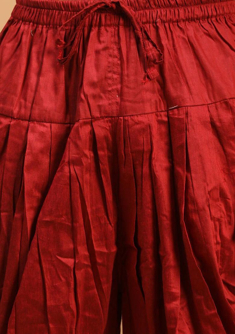 Maroon Embroidered Poly Blend Kurta Set For Men