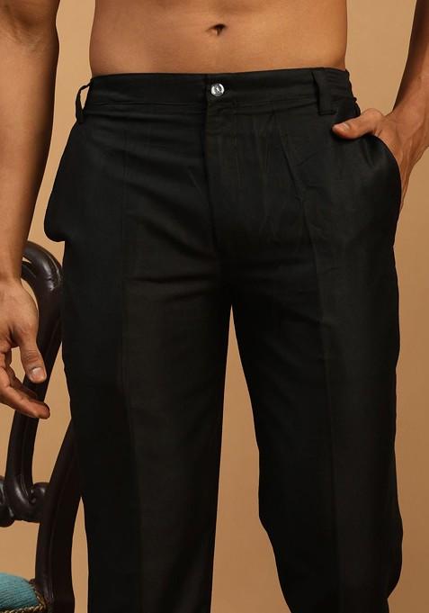 Black Mirror Work Poly Blend Kurta Set For Men