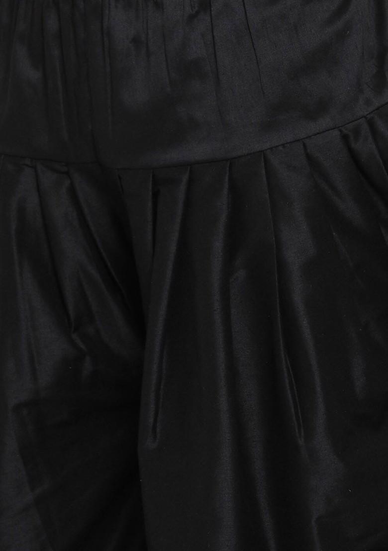 Black Embroidered Poly Blend Kurta Set For Men