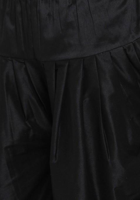 Black Embroidered Poly Blend Kurta Set For Men