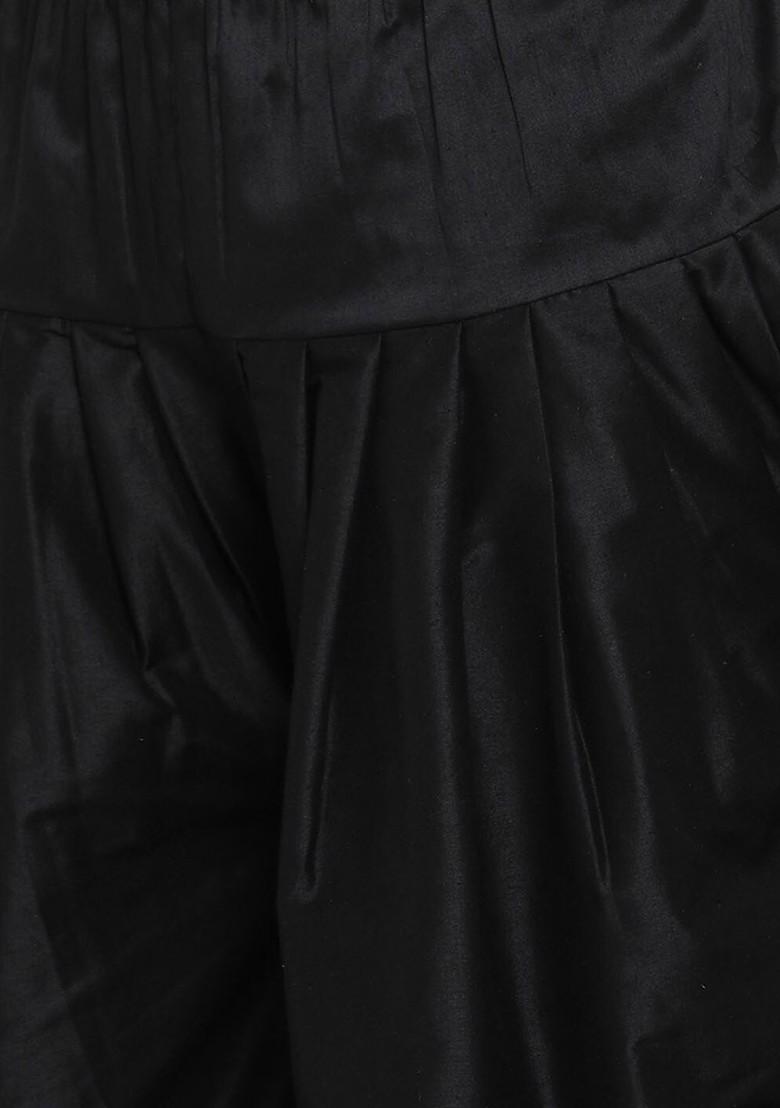 Black Embroidered Poly Blend Kurta Set For Men