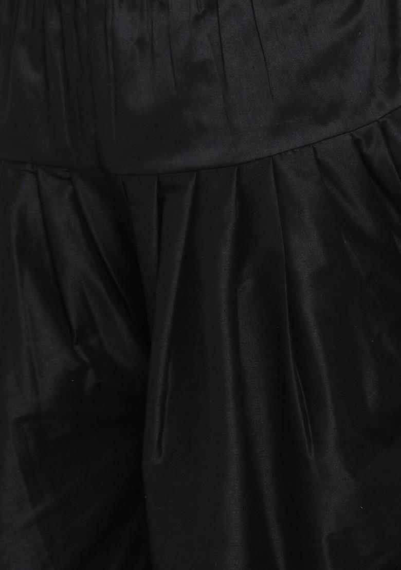 Black Embroidered Poly Blend Kurta Set For Men