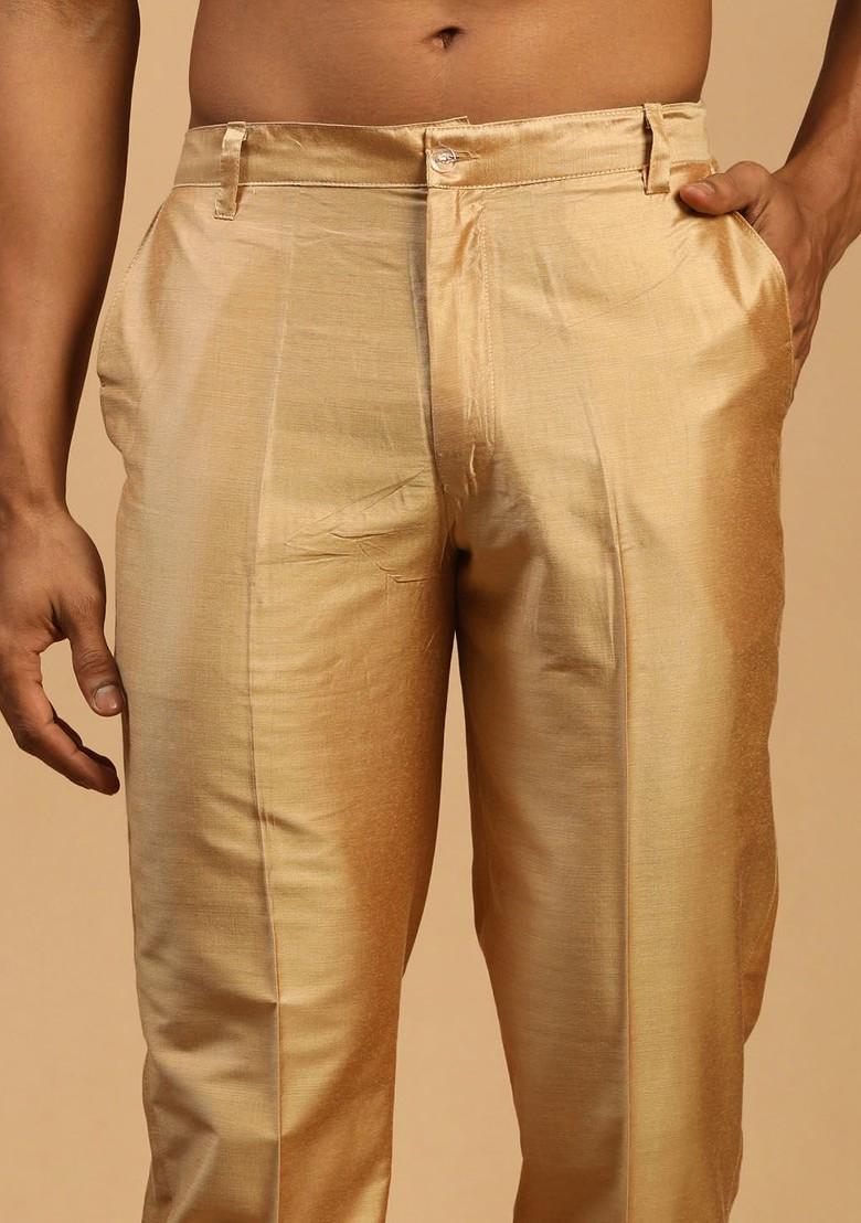 Rose Gold Mirror Work Poly Blend Kurta Set For Men