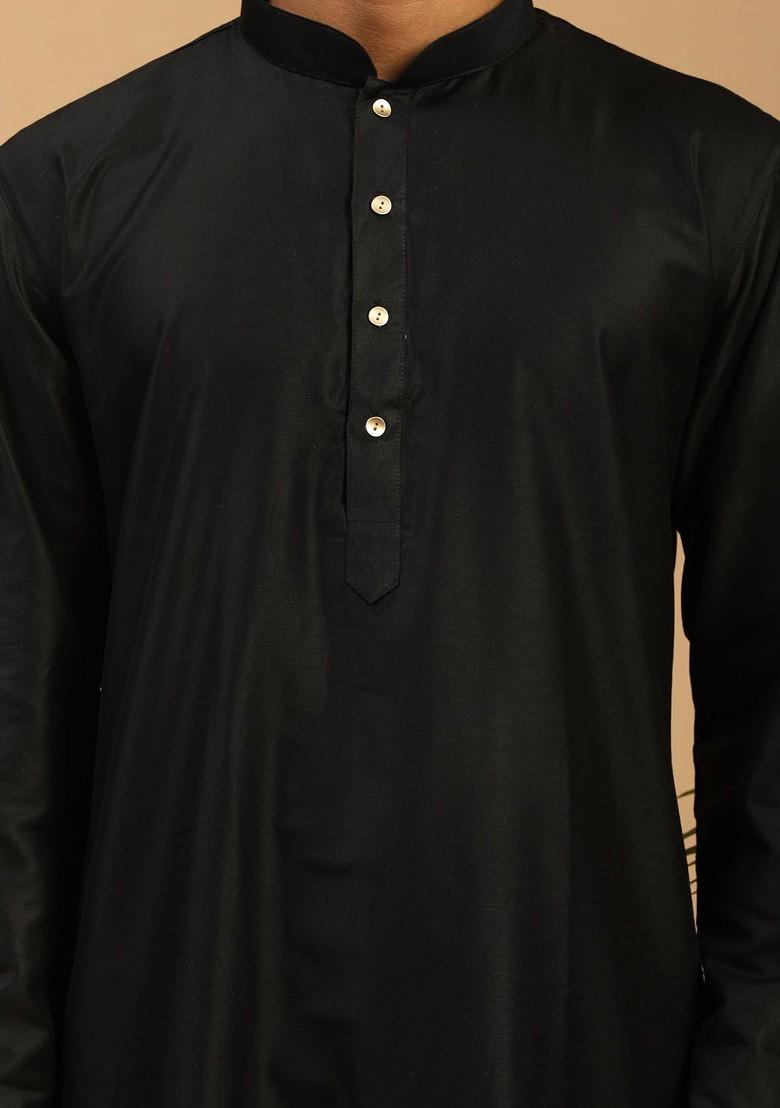 Black Mirror Work Poly Blend Kurta Set For Men