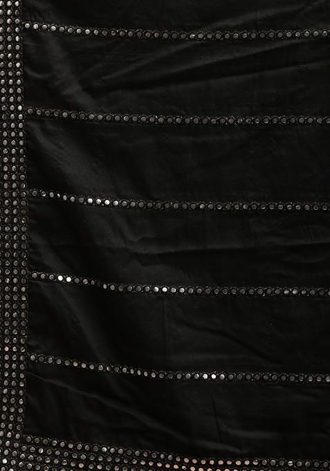 Black Mirror Work Poly Blend Kurta Set For Men