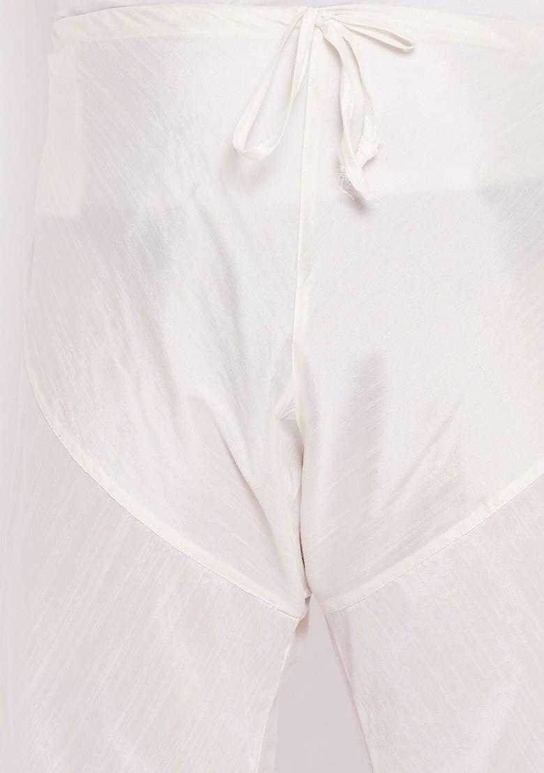 Cream Floral Print Poly Blend Kurta Set For Men