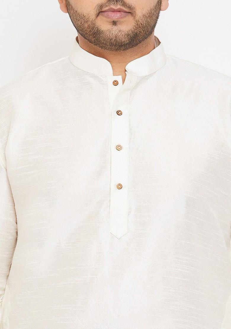 Cream Floral Print Poly Blend Kurta Set For Men