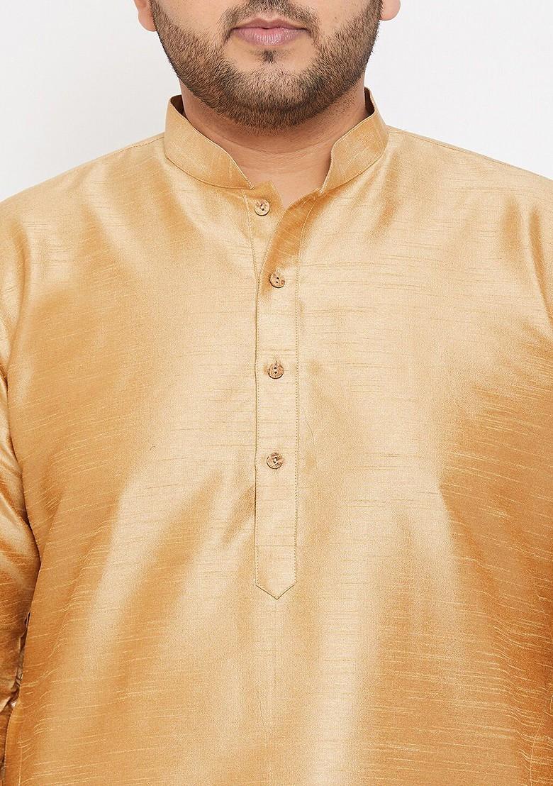 Rose Gold Floral Print Poly Blend Kurta Set For Men