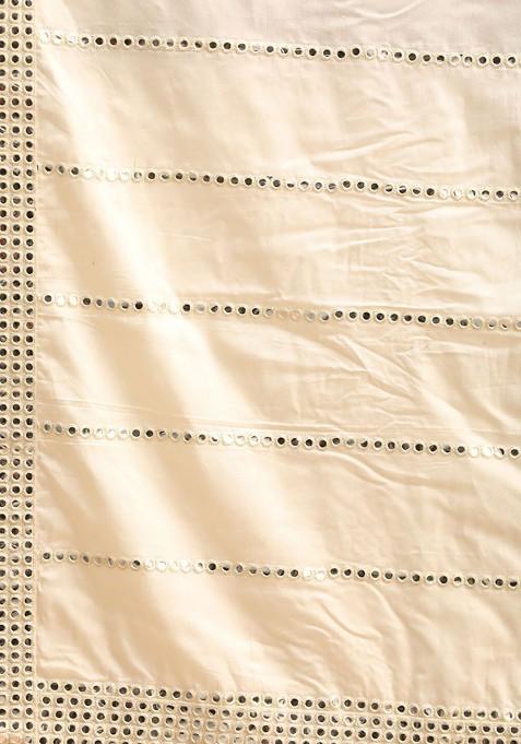 Cream Mirror Work Poly Blend Kurta Set For Men