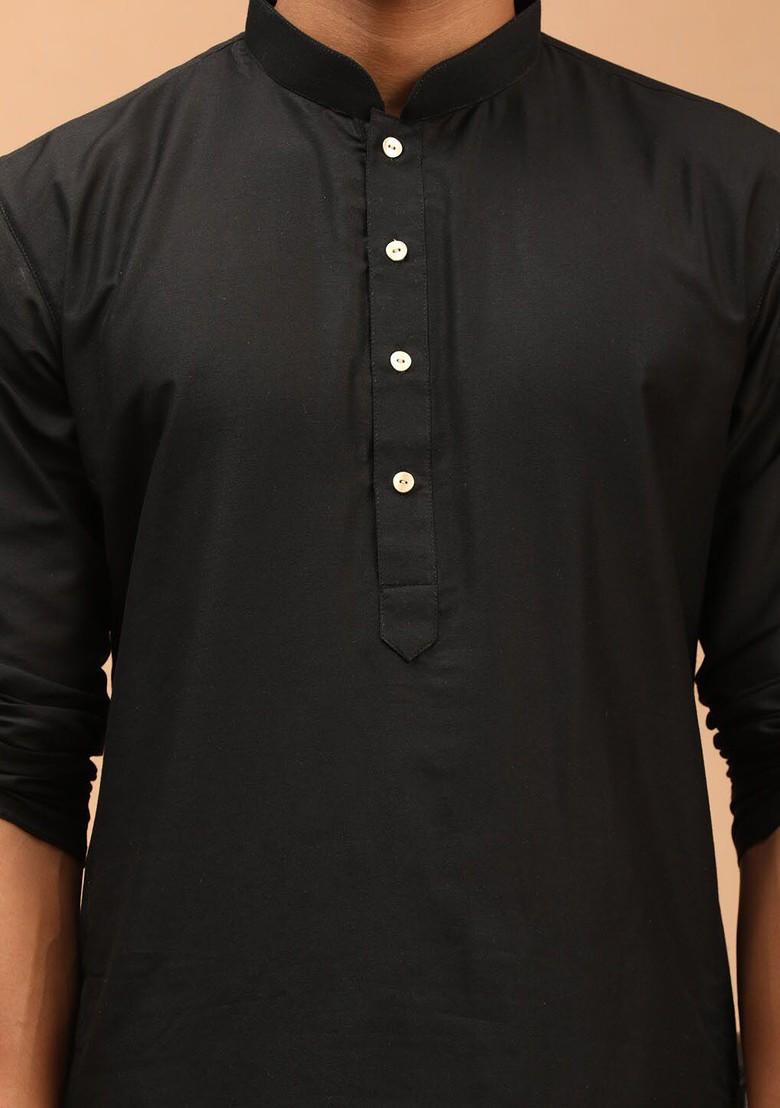 Black Mirror Work Poly Blend Kurta Set For Men
