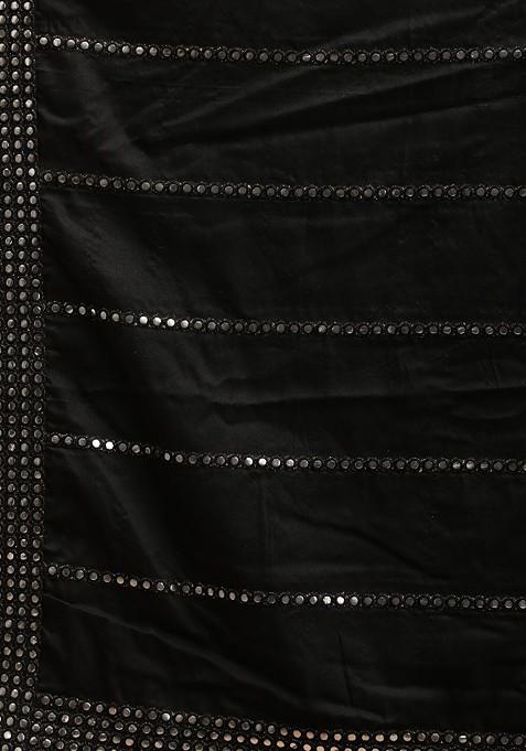 Black Mirror Work Poly Blend Kurta Set For Men