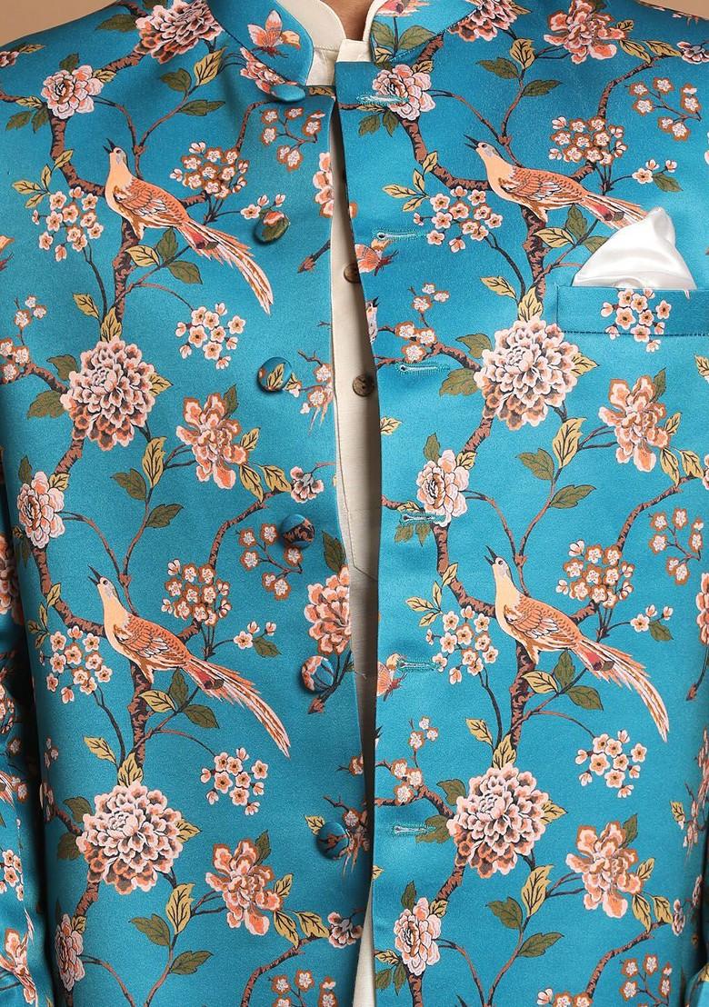 Cream Solid Poly Blend Kurta Set For Men