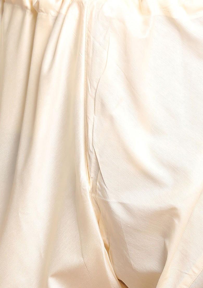 Cream Woven Poly Blend Kurta Set For Men