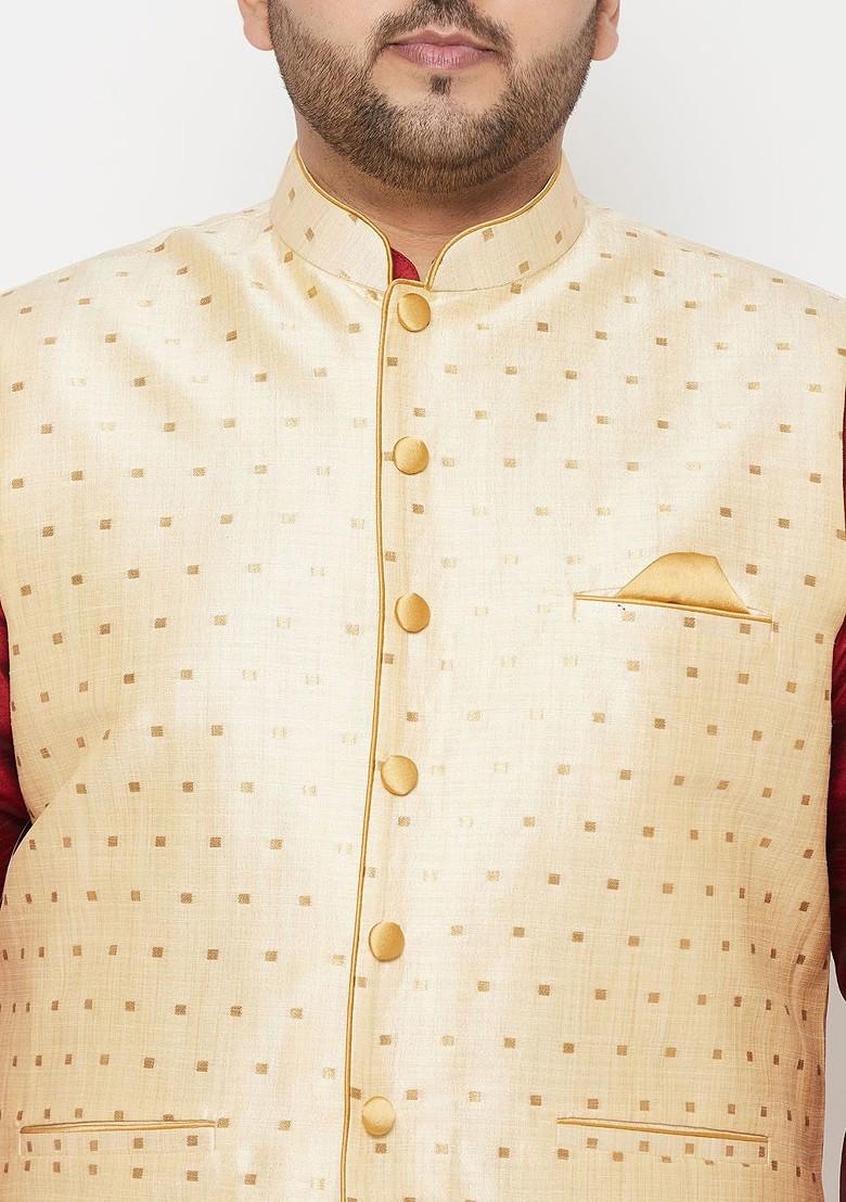 Maroon Solid Poly Blend Kurta Set For Men