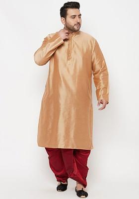 Rose Gold Solid Poly Blend Kurta Set For Men