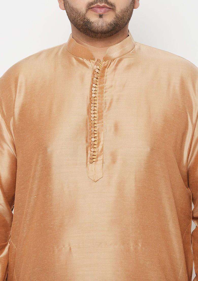 Rose Gold Solid Poly Blend Kurta Set For Men