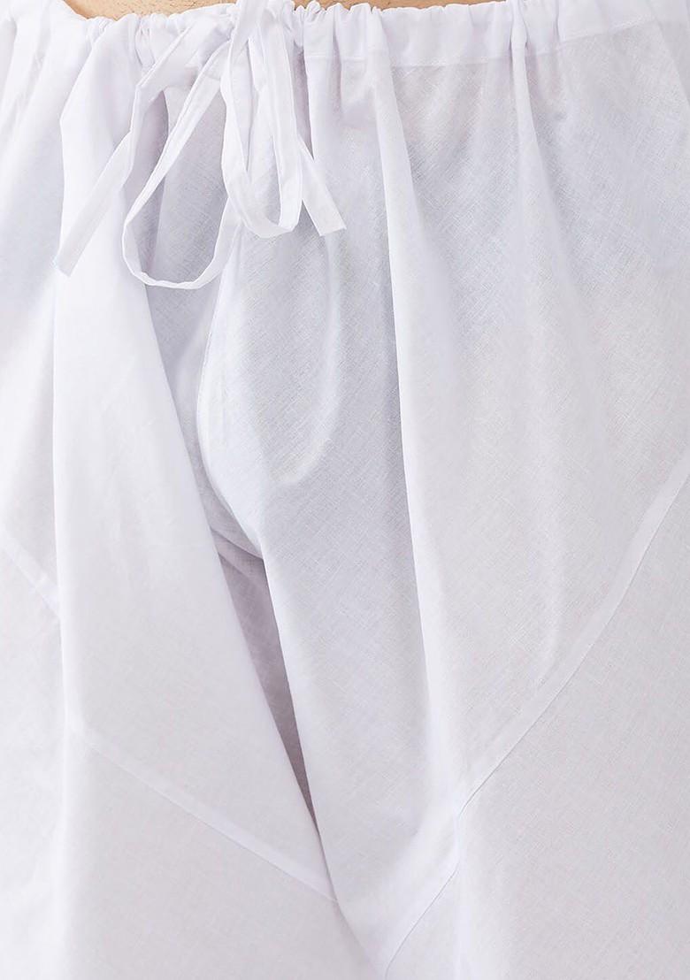 White Solid Cotton Kurta Set For Men