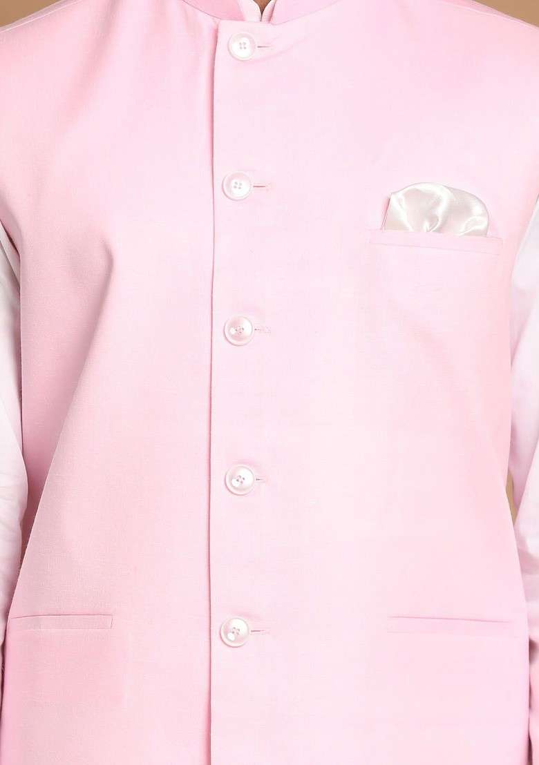 White Solid Cotton Kurta Set For Men - Indya