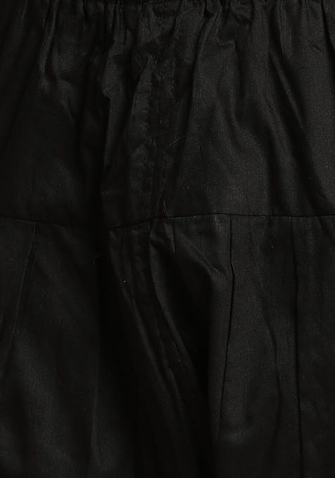 Black Floral Print Cotton Kurta Set For Men