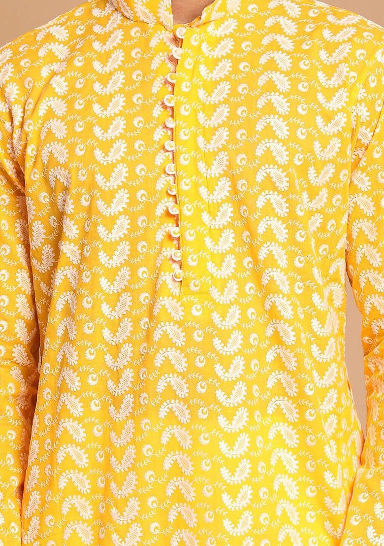 Orange Ethnic Motifs Cotton Kurta Set For Men