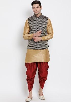 Rose Gold Solid Poly Blend Kurta Set For Men