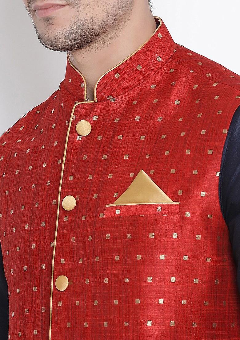 Navy Blue Solid Poly Blend Kurta Set For Men