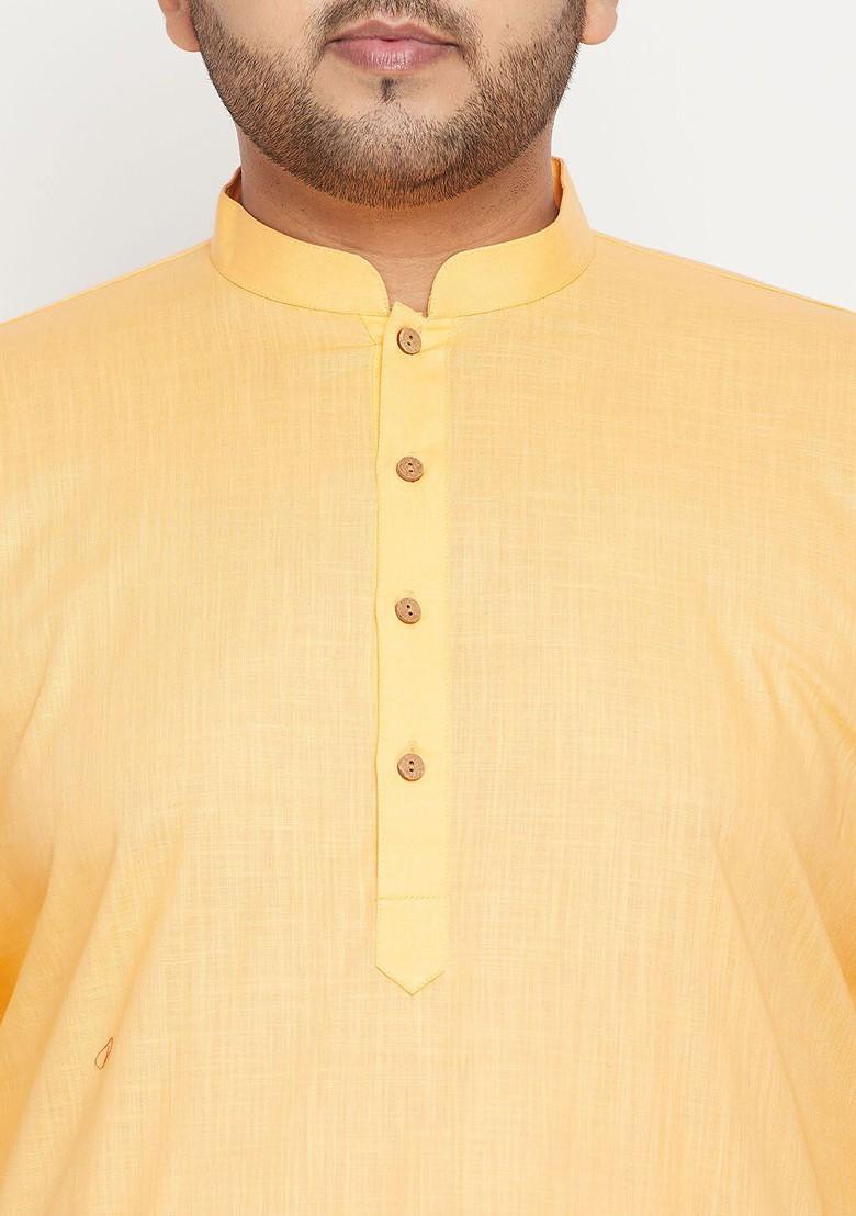 Yellow Woven Poly Blend Kurta Set For Men