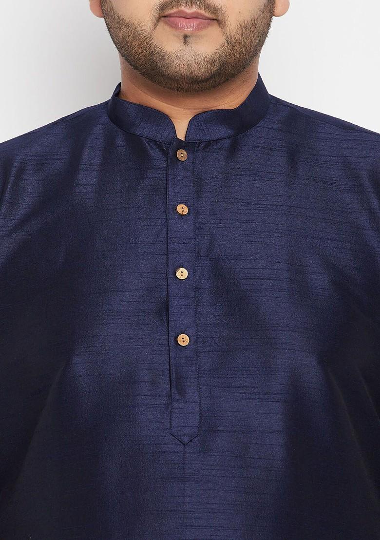 Navy Blue Woven Poly Blend Kurta Set For Men