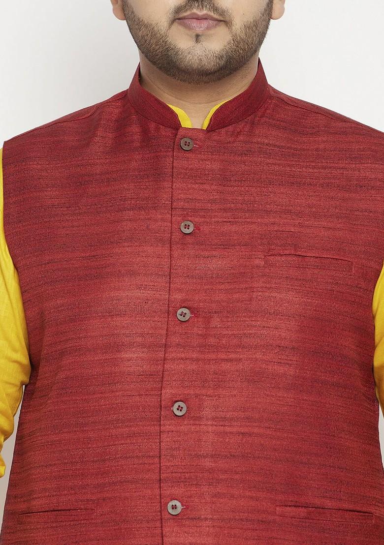 Mustard Solid Poly Blend Kurta Set For Men