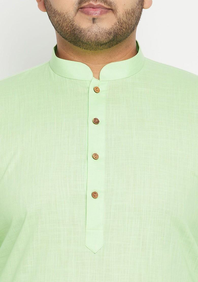 Green Solid Poly Blend Kurta Set For Men