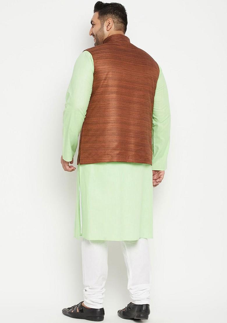 Green Solid Poly Blend Kurta Set For Men