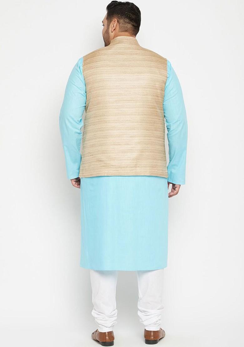 Blue Solid Poly Blend Kurta Set For Men