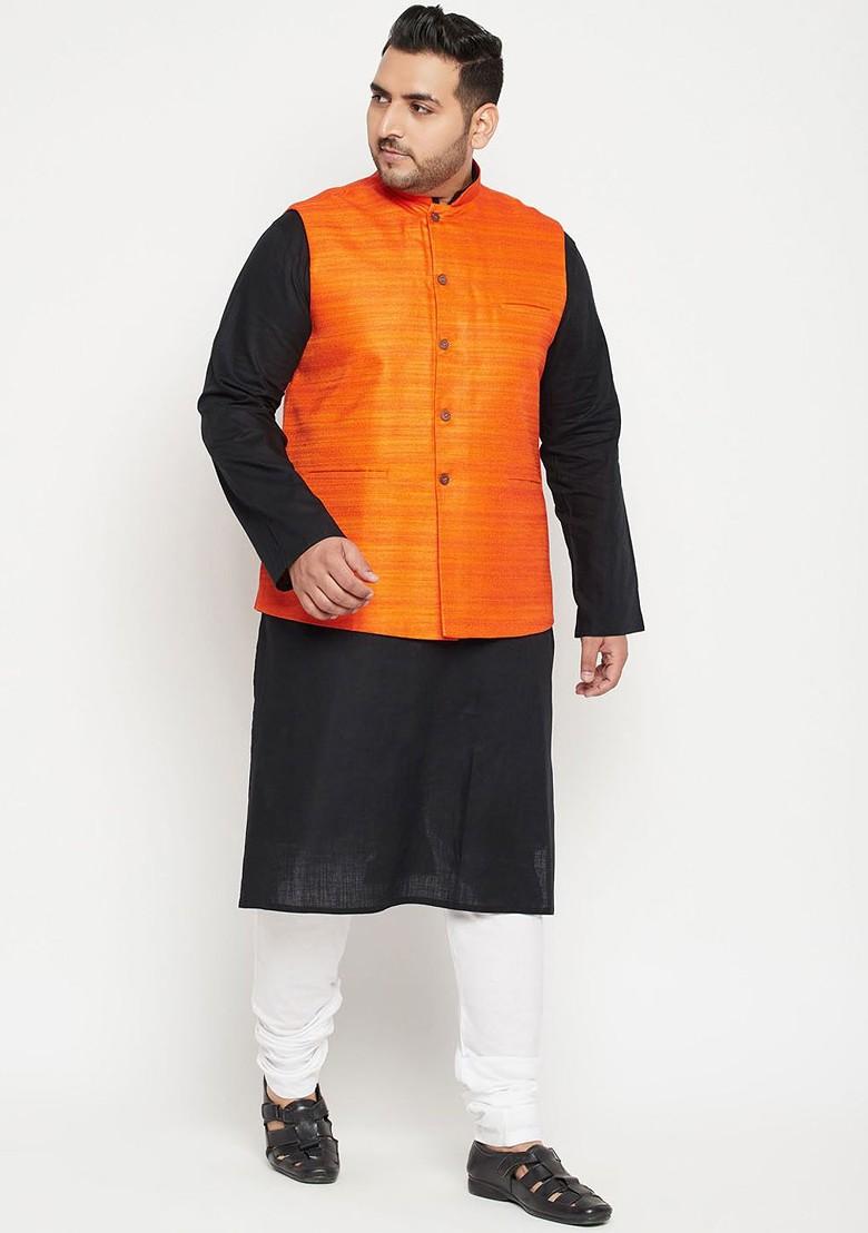 Black Solid Poly Blend Kurta Set For Men