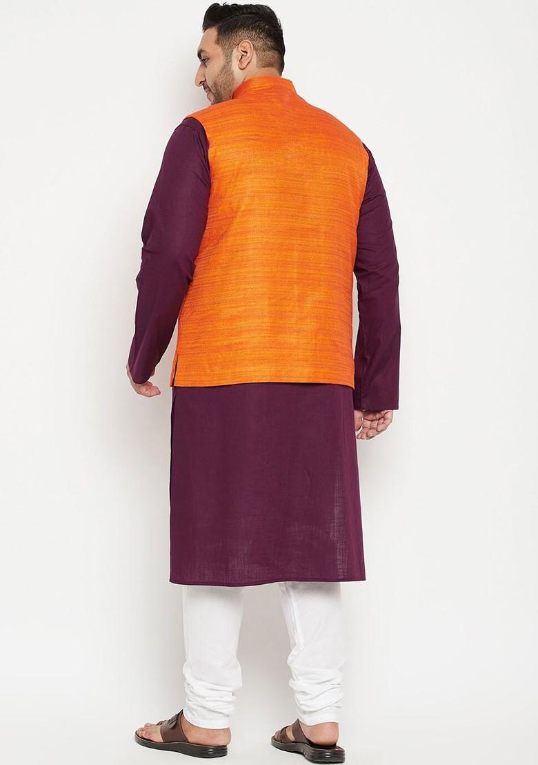 Purple Solid Poly Blend Kurta Set For Men