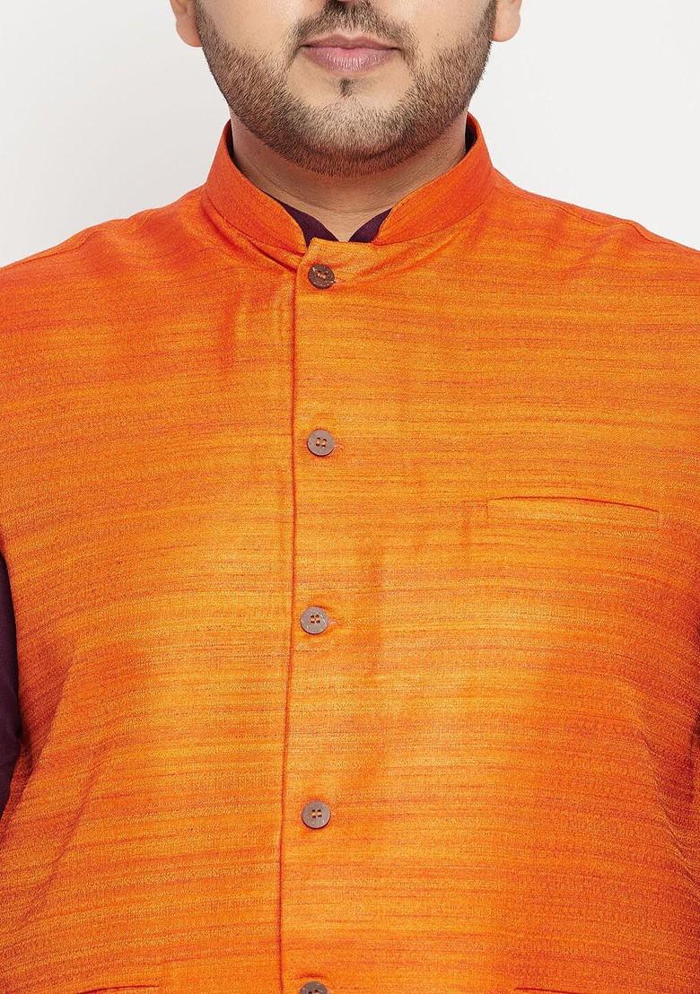 Purple Solid Poly Blend Kurta Set For Men