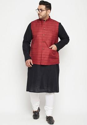 Black Solid Poly Blend Kurta Set For Men