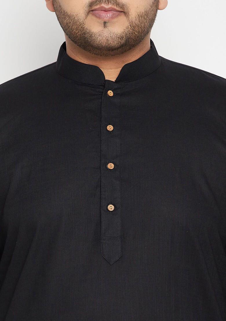 Black Solid Poly Blend Kurta Set For Men