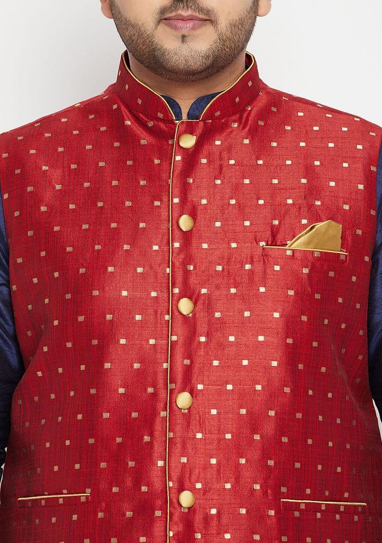 Navy Blue Embroidered Poly Blend Kurta Set For Men