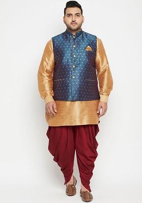 Rose Gold Solid Poly Blend Kurta Set For Men