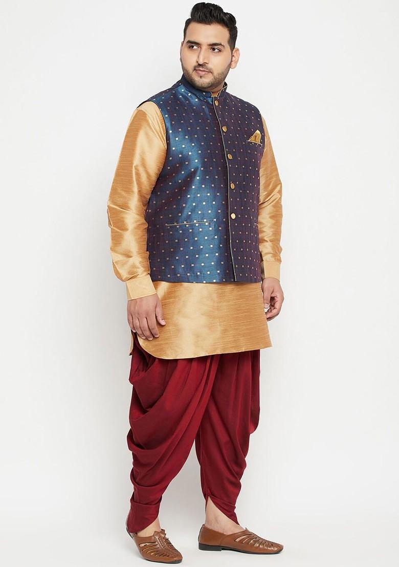 Rose Gold Solid Poly Blend Kurta Set For Men