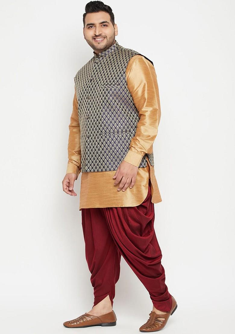 Rose Gold Solid Poly Blend Kurta Set For Men