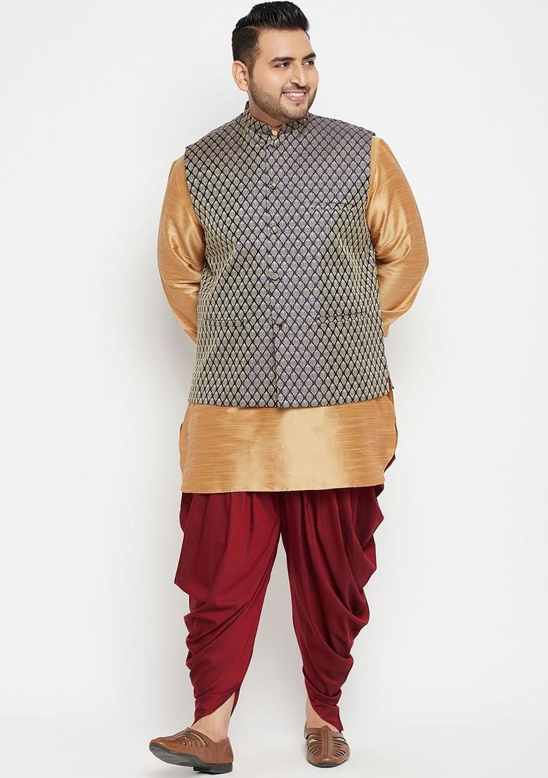 Rose Gold Solid Poly Blend Kurta Set For Men