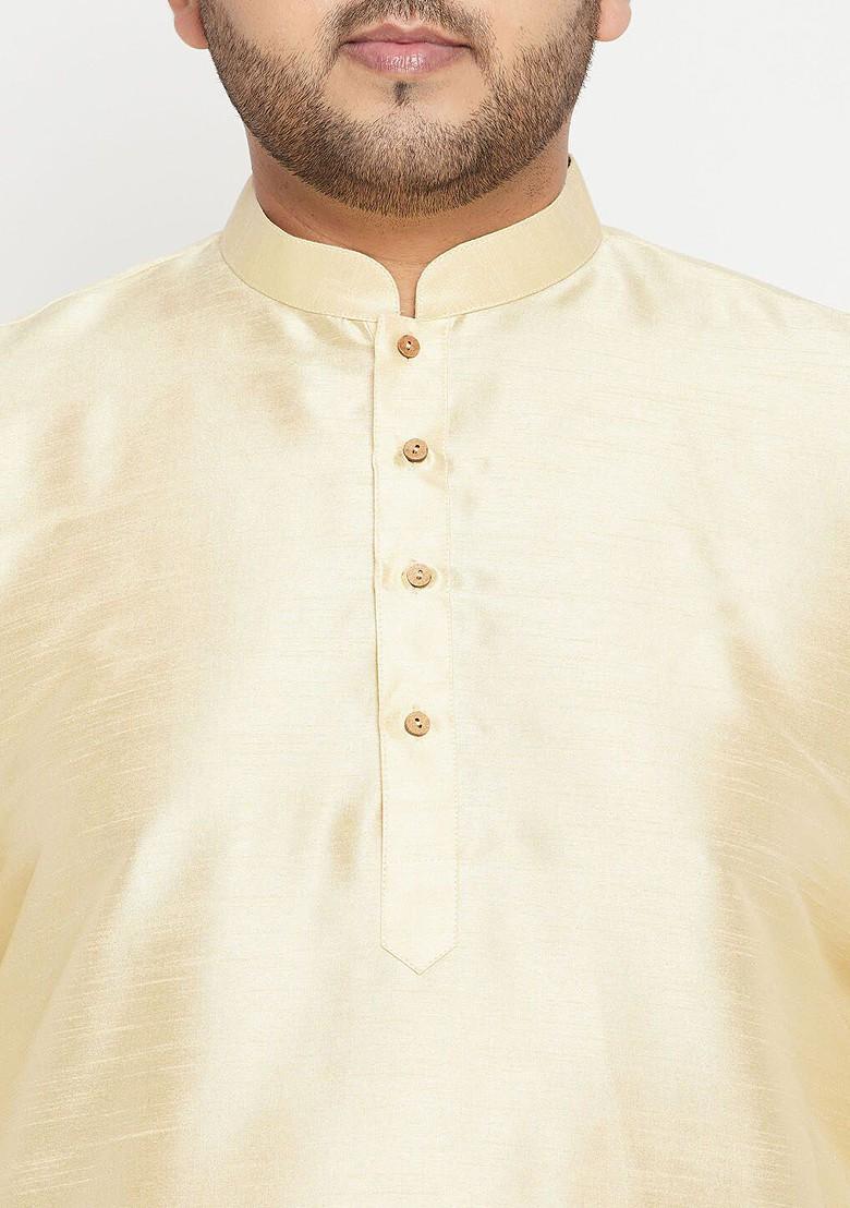 Gold Solid Poly Blend Kurta Set For Men